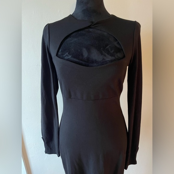 J uptown fitted open front knot dress, back slit, gold zip, button wrist, size L - Picture 2 of 8